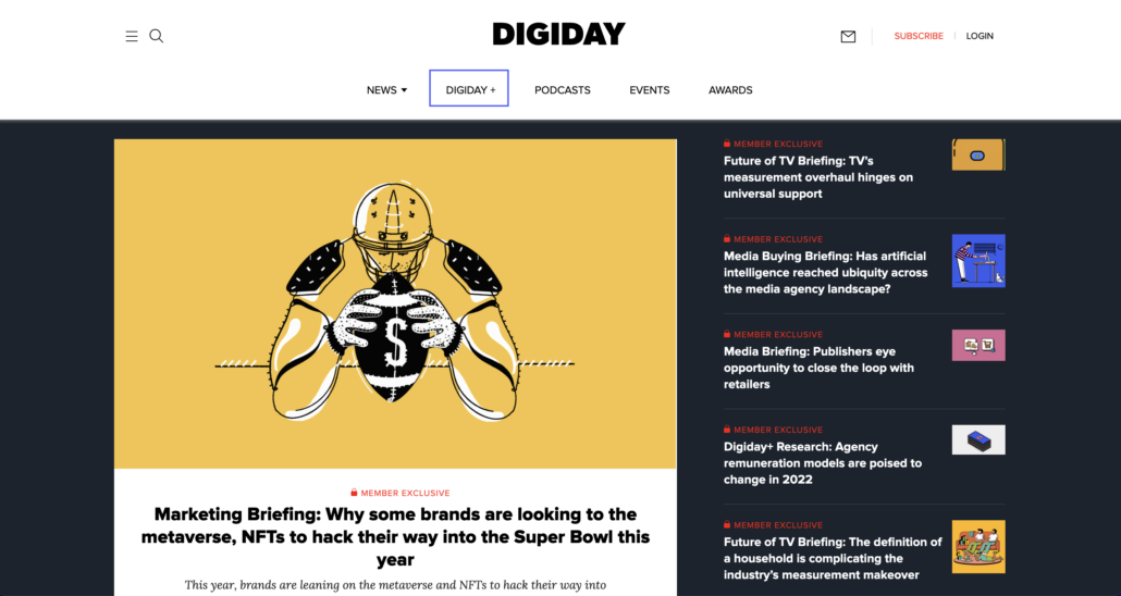 Example of Digiday using a freemium paywall (part 1).